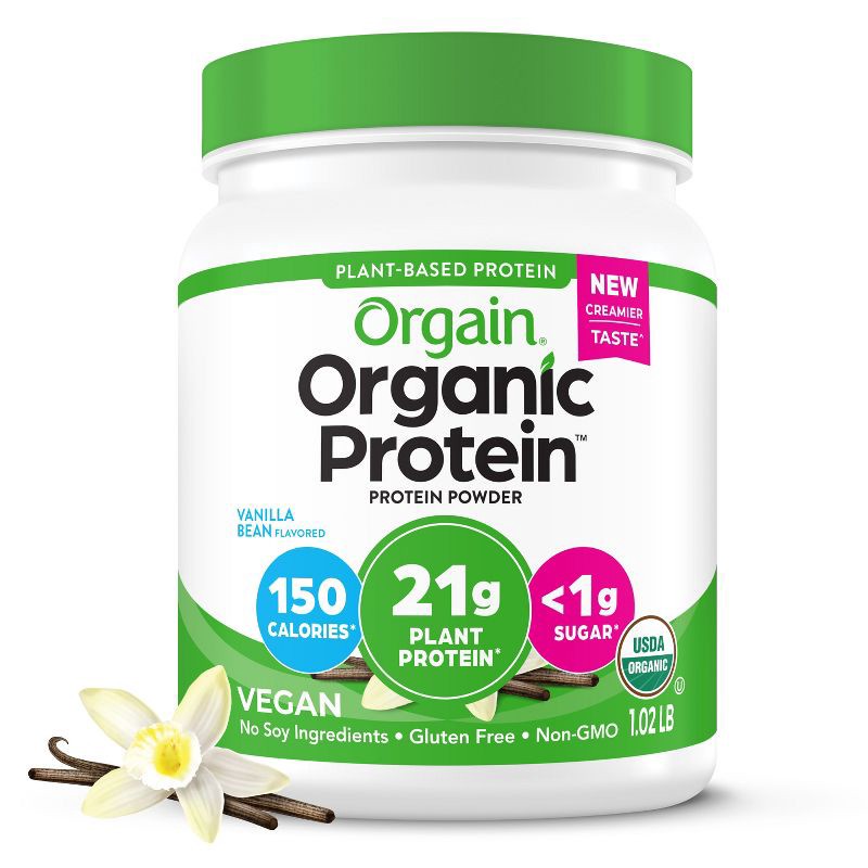 slide 1 of 8, Orgain Organic Vegan Plant Based Protein Powder - Vanilla Bean - 16.32oz, 16.32 oz