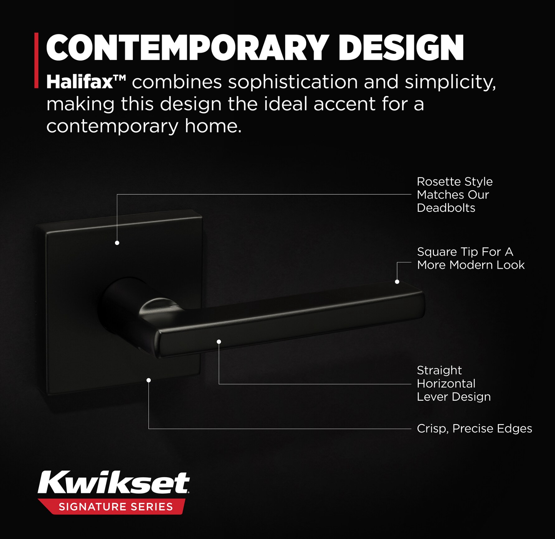 slide 3 of 6, Kwikset Signature Series Halifax Square Matte Black Interior or Hall/Closet Passage Door Handle, 1 ct