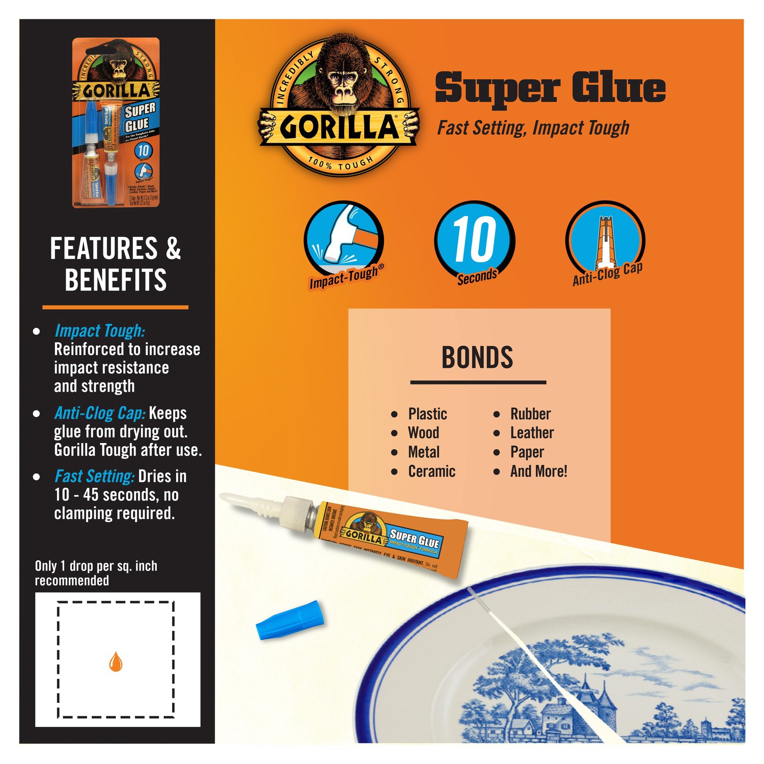 slide 5 of 6, Gorilla 2 -Pack 3-gram Liquid Super Glue, 1 ct
