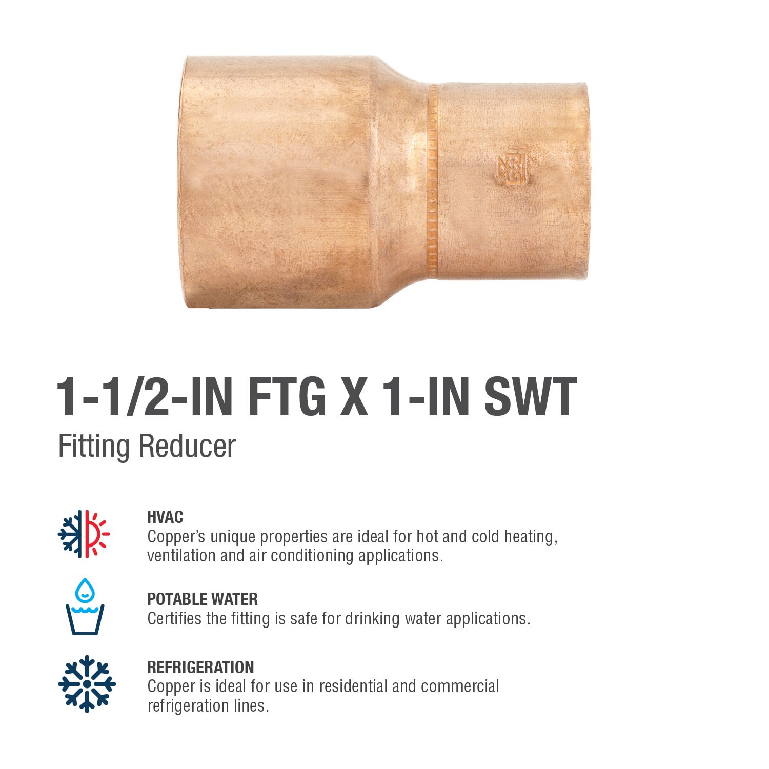 slide 4 of 6, Streamline 1-1/2-in x 1-in Copper Fitting Reducer, 1 ct