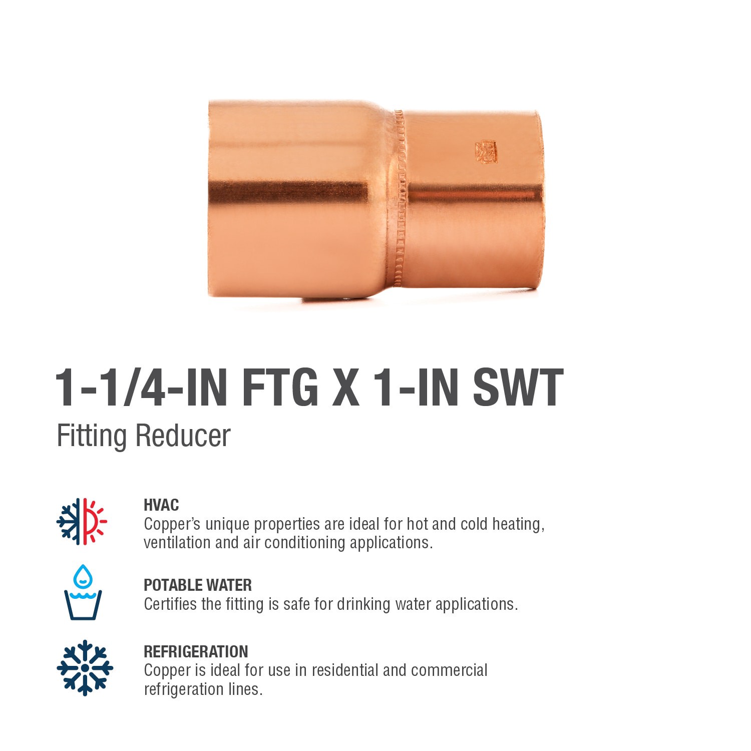 slide 4 of 6, Streamline 1-1/4-in x 1-in Copper Fitting Reducer, 1 ct