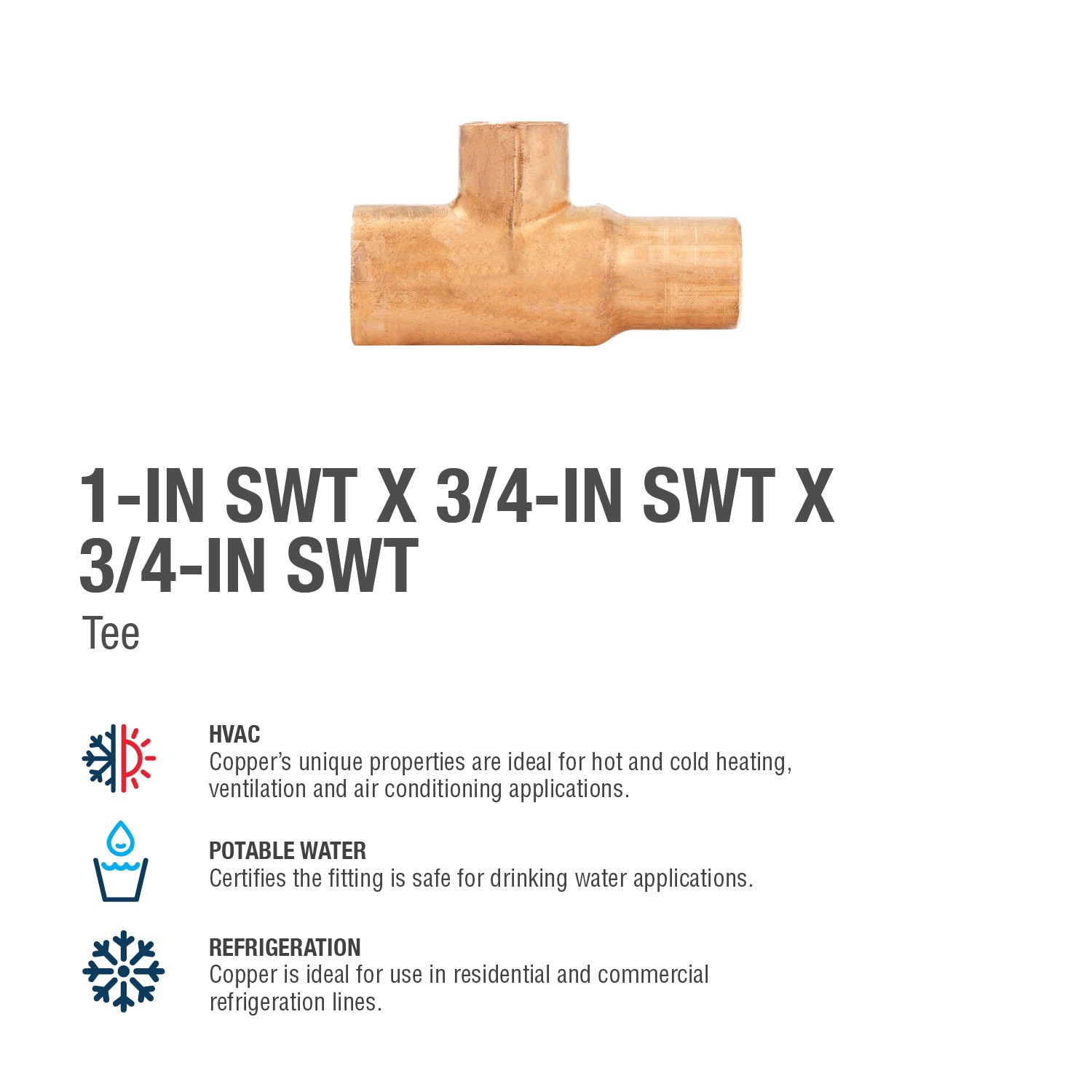 slide 4 of 6, Streamline 1-in x 3/4-in x 3/4-in Copper Reducing Tee, 1 ct