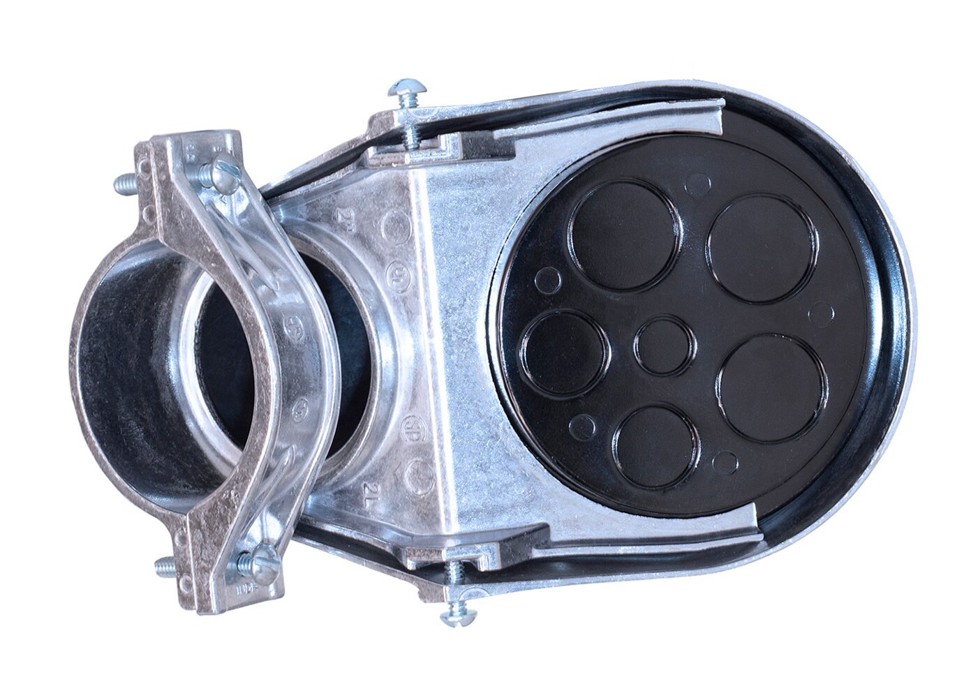 slide 3 of 5, Gampak 3-in Electrical (EMT) / Rigid / IMC / Aluminum Clamp-on type service entrance Cap Conduit Fittings, 1 ct