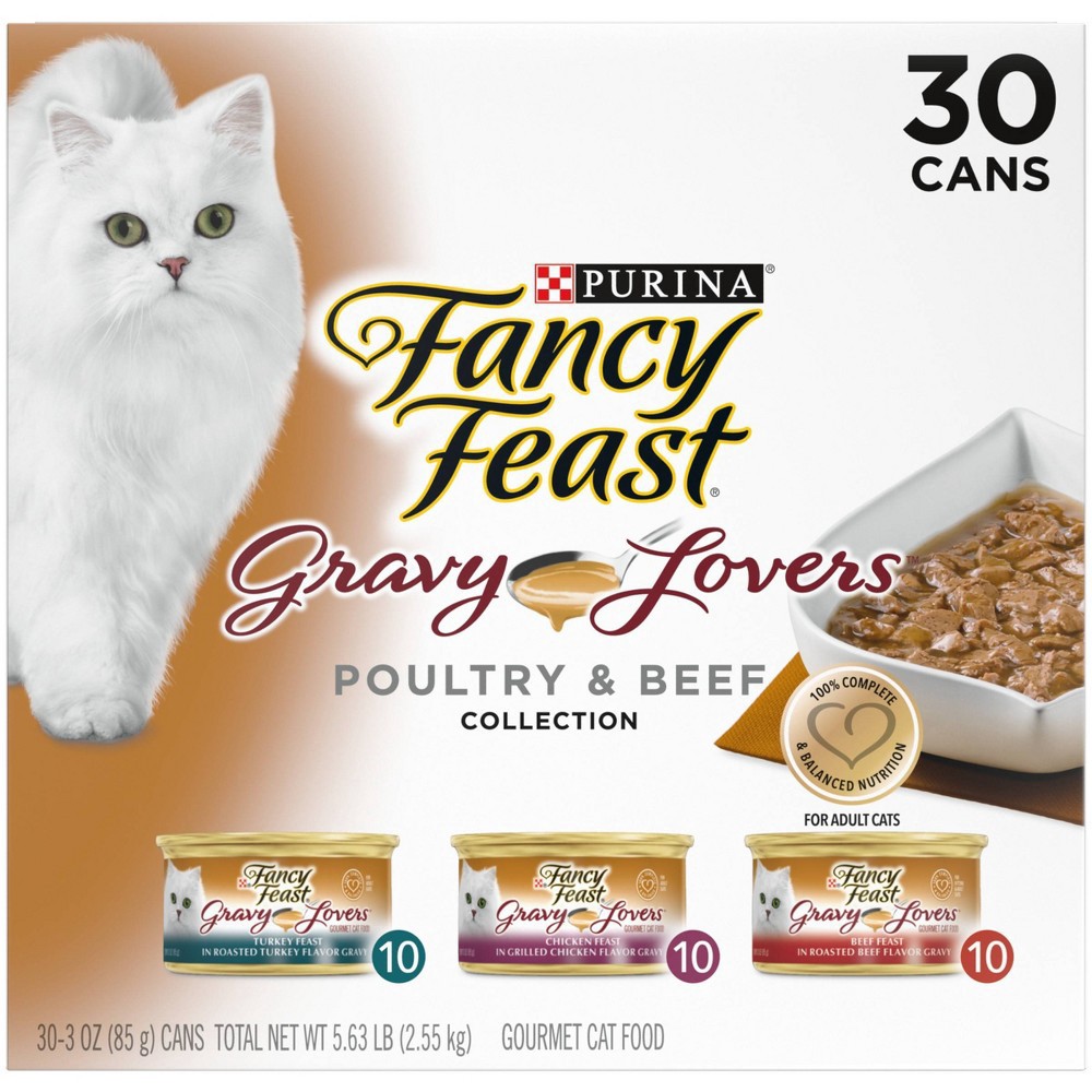 slide 2 of 5, Purina Fancy Feast Gravy Lovers Chicken, Turkey & Beef Collection Gourmet Wet Cat Food - 3oz/30ct Variety Pack, 3 oz, 30 ct