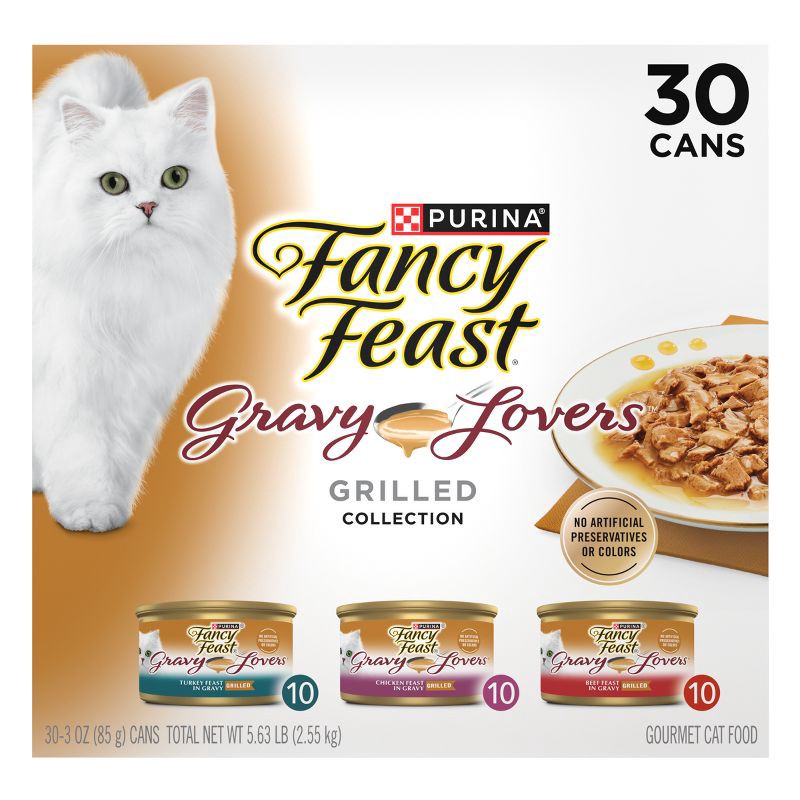 slide 3 of 8, Purina Fancy Feast Gravy Lovers Variety Pack Chicken, Turkey & Beef Flavor Wet Cat Food Cans - 3oz/30ct, 3 oz, 30 ct