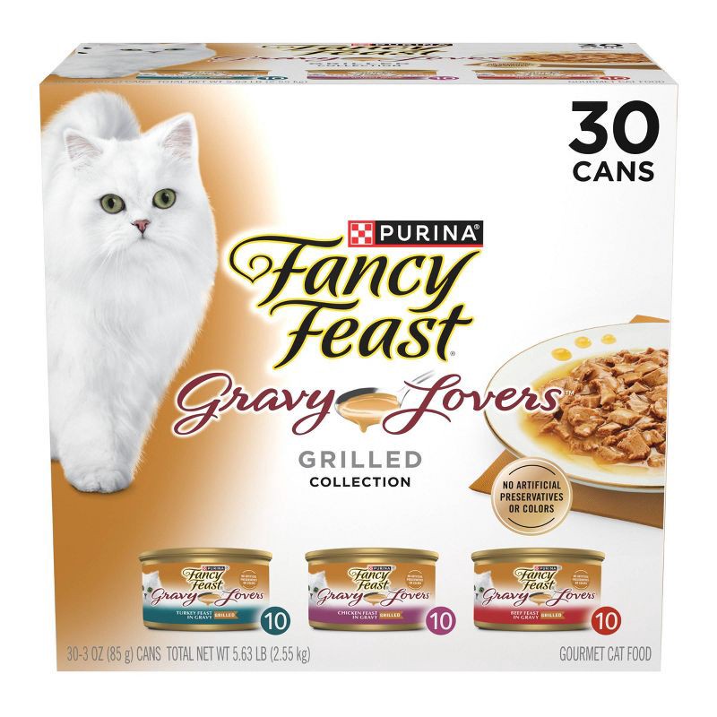 slide 1 of 7, Purina Fancy Feast Gravy Lovers Variety Pack Chicken, Turkey & Beef Flavor Wet Cat Food Cans - 3oz/30ct, 3 oz, 30 ct