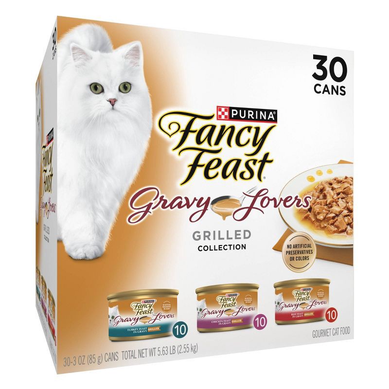 slide 4 of 7, Purina Fancy Feast Gravy Lovers Variety Pack Chicken, Turkey & Beef Flavor Wet Cat Food Cans - 3oz/30ct, 3 oz, 30 ct