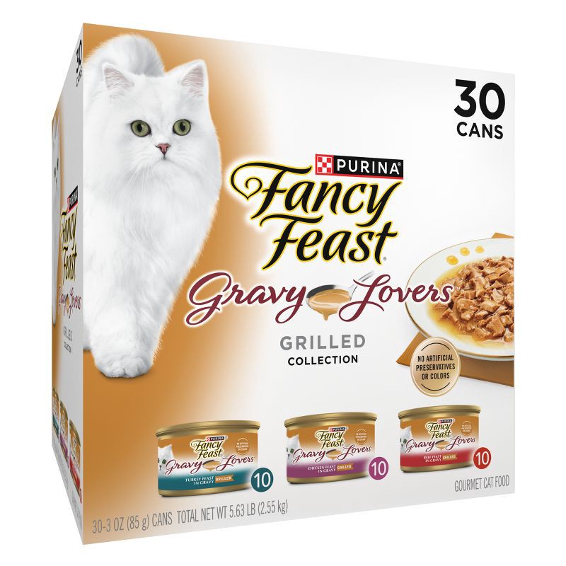 slide 4 of 8, Purina Fancy Feast Gravy Lovers Variety Pack Chicken, Turkey & Beef Flavor Wet Cat Food Cans - 3oz/30ct, 3 oz, 30 ct