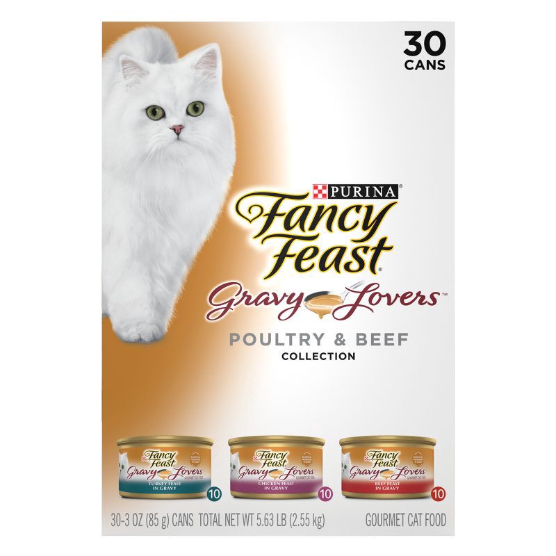 slide 5 of 7, Purina Fancy Feast Gravy Lovers Variety Pack Chicken, Turkey & Beef Flavor Wet Cat Food Cans - 3oz/30ct, 3 oz, 30 ct