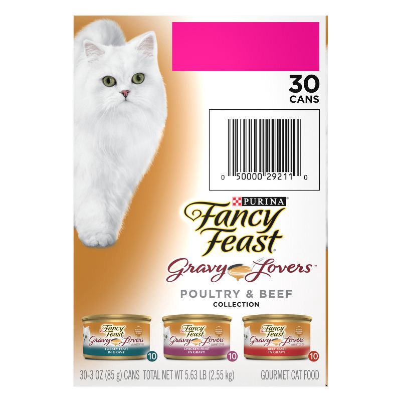 slide 6 of 7, Purina Fancy Feast Gravy Lovers Variety Pack Chicken, Turkey & Beef Flavor Wet Cat Food Cans - 3oz/30ct, 3 oz, 30 ct