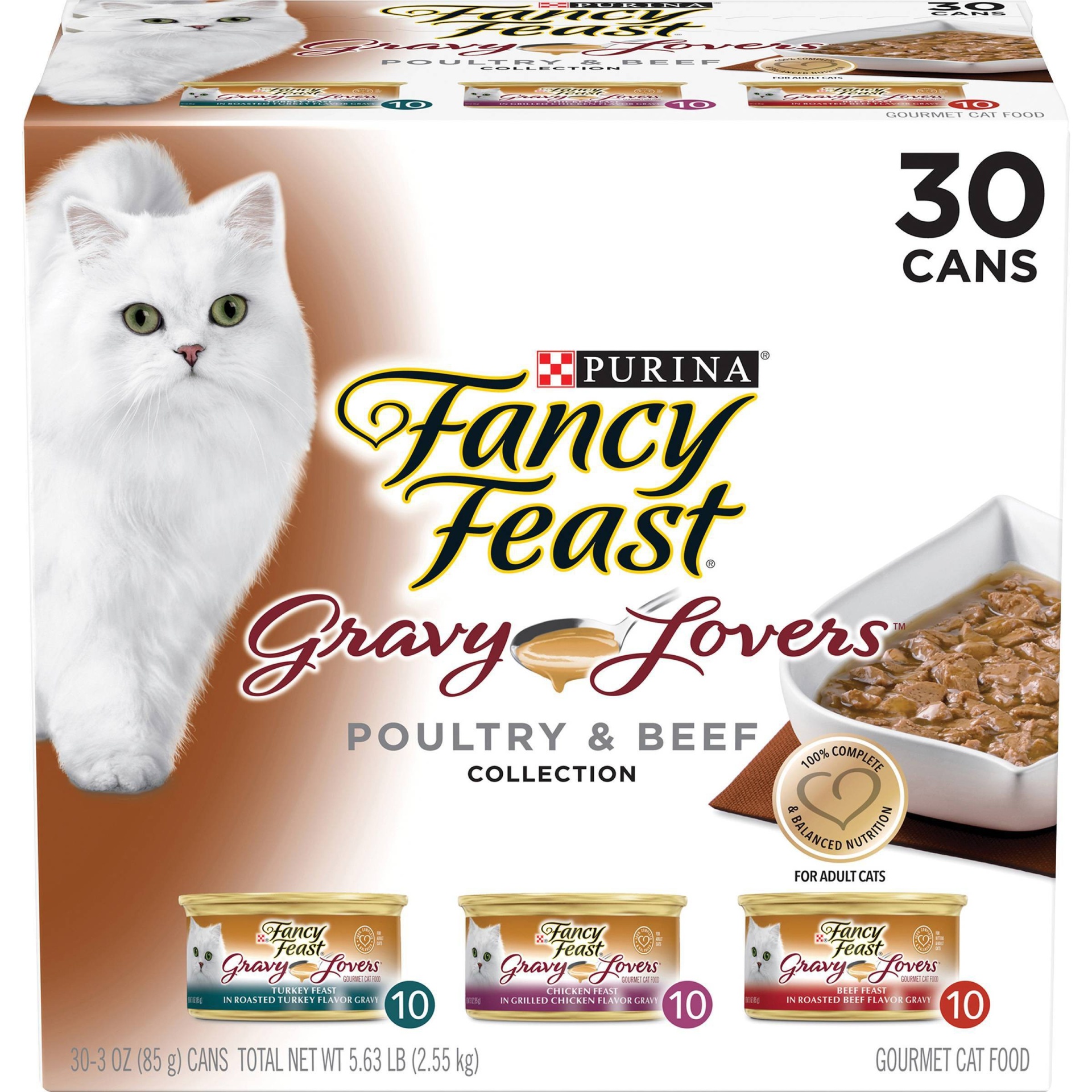 slide 1 of 5, Purina Fancy Feast Gravy Lovers Chicken, Turkey & Beef Collection Gourmet Wet Cat Food - 3oz/30ct Variety Pack, 3 oz, 30 ct