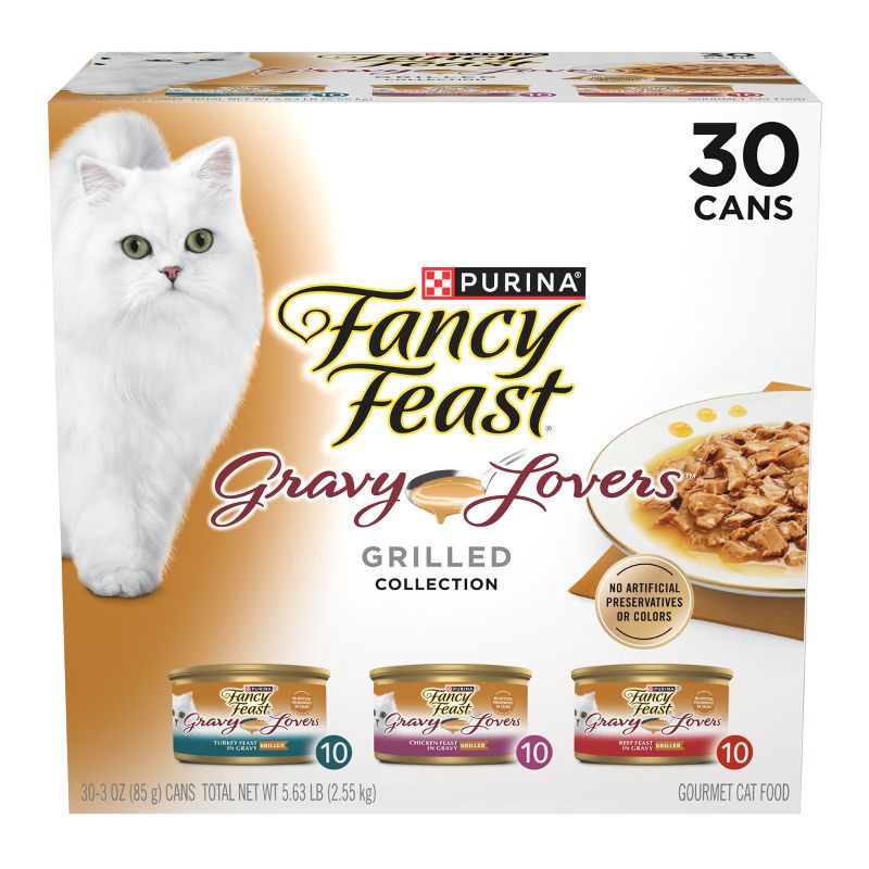 slide 1 of 8, Purina Fancy Feast Gravy Lovers Variety Pack Chicken, Turkey & Beef Flavor Wet Cat Food Cans - 3oz/30ct, 3 oz, 30 ct