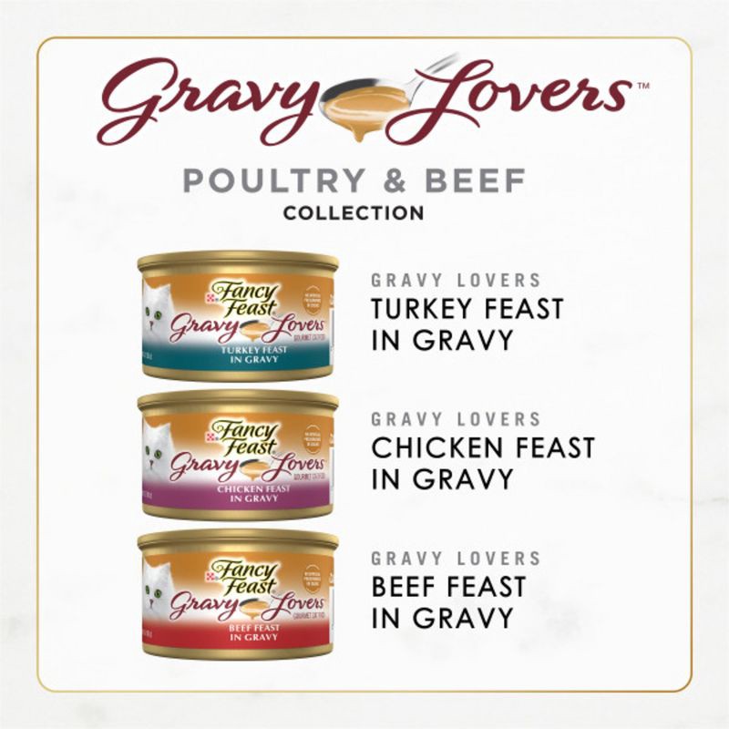 slide 11 of 11, Purina Fancy Feast Gravy Lovers Variety Pack Chicken, Turkey & Beef Flavor Wet Cat Food Cans - 3oz/30ct, 3 oz, 30 ct