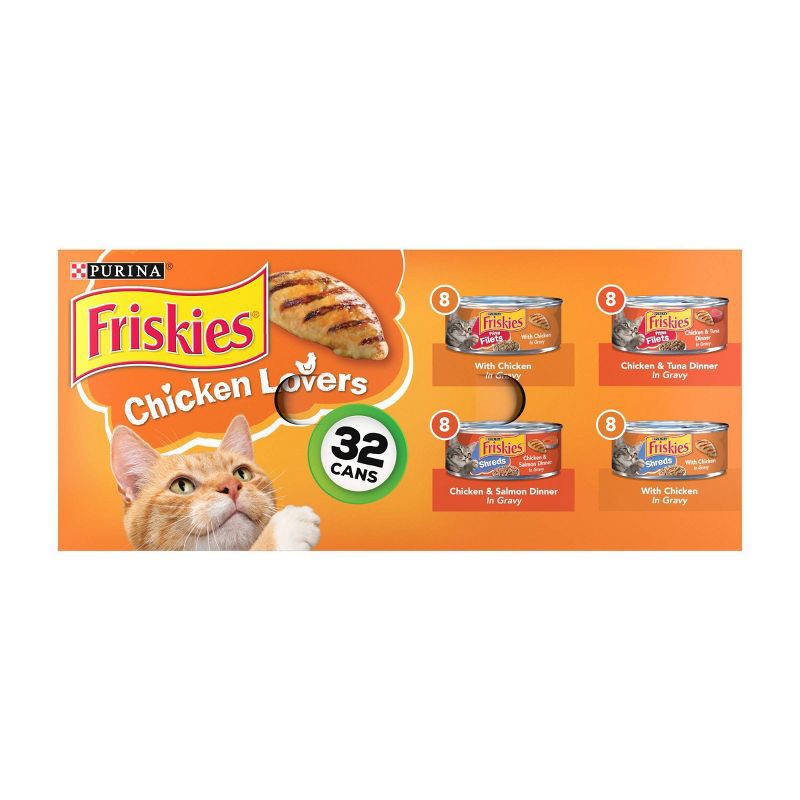 slide 1 of 8, Purina Friskies Prime Filets & Shreds with Tuna, Chicken, Salmon and Seafood Lover Wet Cat Food - 5.5oz/32ct Variety Pack, 32 ct; 5.5 oz