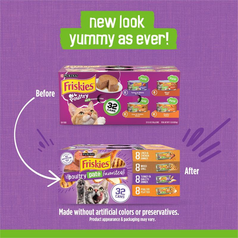 slide 2 of 12, Purina Friskies Paté with Liver and Turkey Flavor Wet Cat Food Poultry Favorites - 5.5oz/32ct Variety Pack, 32 ct; 5.5 oz