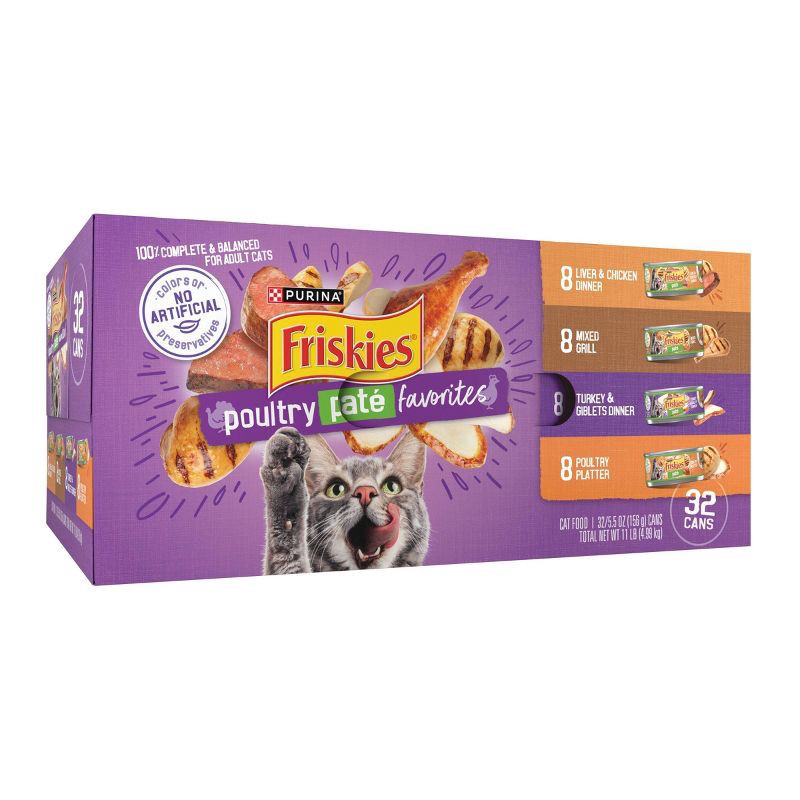 slide 4 of 8, Purina Friskies Paté with Liver and Turkey Flavor Wet Cat Food Poultry Favorites - 5.5oz/32ct Variety Pack, 32 ct; 5.5 oz