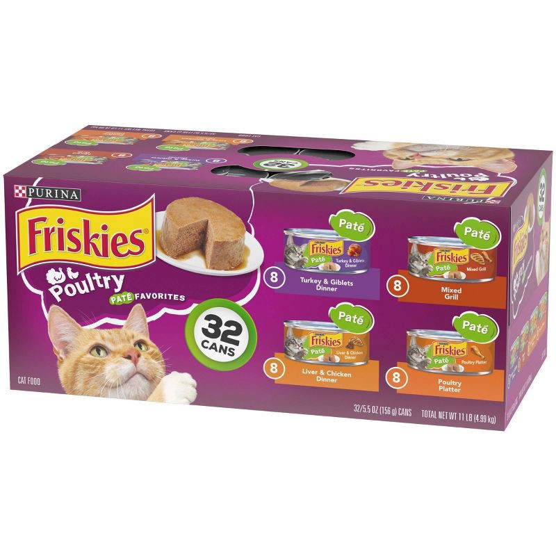 slide 5 of 8, Purina Friskies Paté with Liver and Turkey Flavor Wet Cat Food Poultry Favorites - 5.5oz/32ct Variety Pack, 32 ct; 5.5 oz