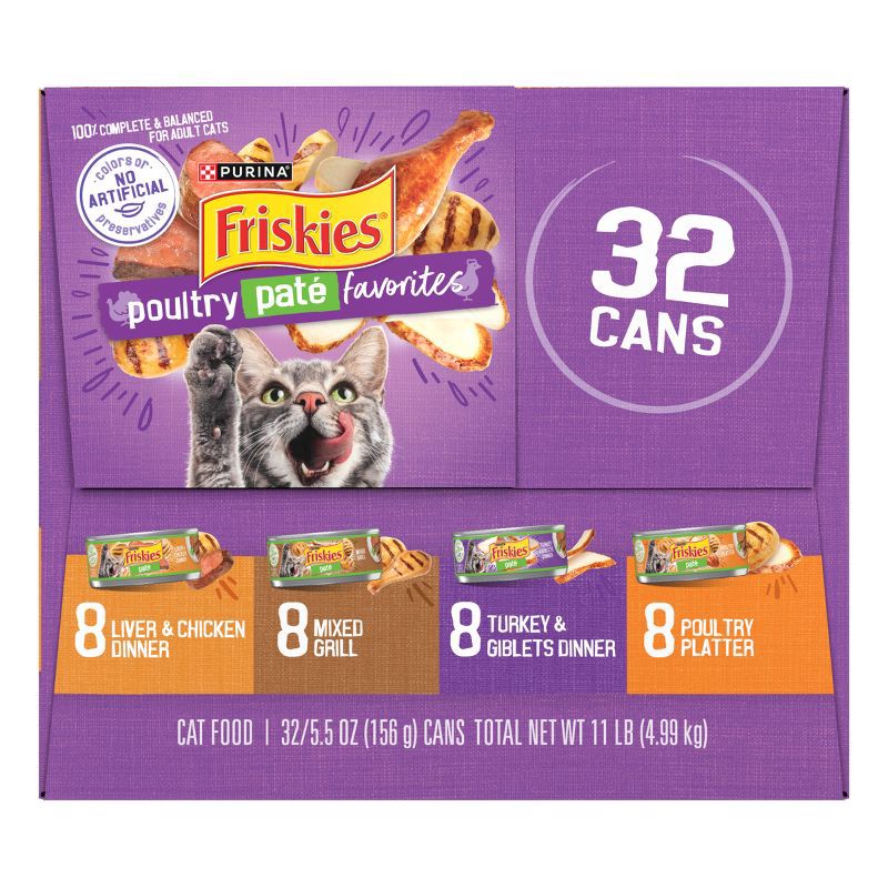 slide 6 of 8, Purina Friskies Paté with Liver and Turkey Flavor Wet Cat Food Poultry Favorites - 5.5oz/32ct Variety Pack, 32 ct; 5.5 oz