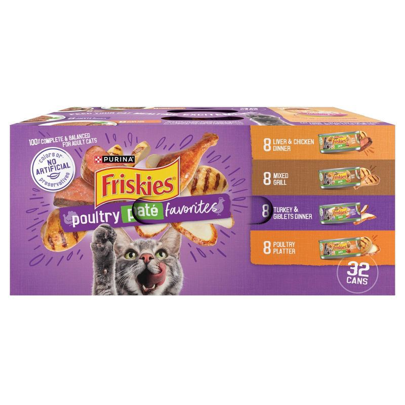 slide 1 of 8, Purina Friskies Paté with Liver and Turkey Flavor Wet Cat Food Poultry Favorites - 5.5oz/32ct Variety Pack, 32 ct; 5.5 oz