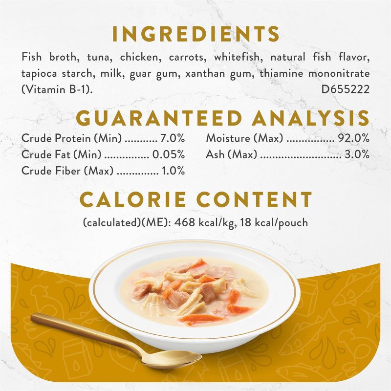 slide 6 of 9, Purina Fancy Feast Broths Lickable Creamy Gourmet Wet Cat Food Complement with Tuna, Chicken & White Fish In Creamy Broth - 1.4oz, 1.4 oz