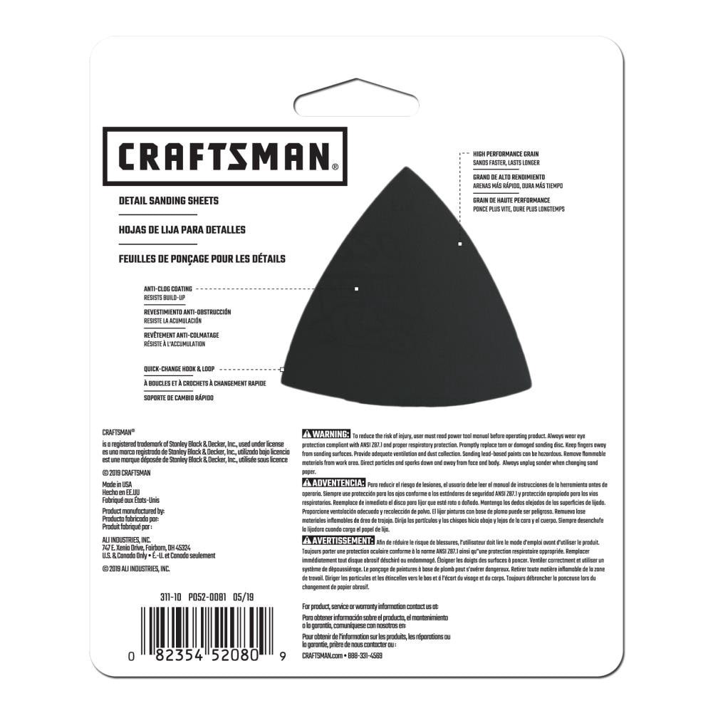 slide 2 of 6, CRAFTSMAN 3 In H/L NH Sm Osc 120 Grt 10pk 10 -Piece Ceramic alumina 120 -Grit Detail Sandpaper, 1 ct