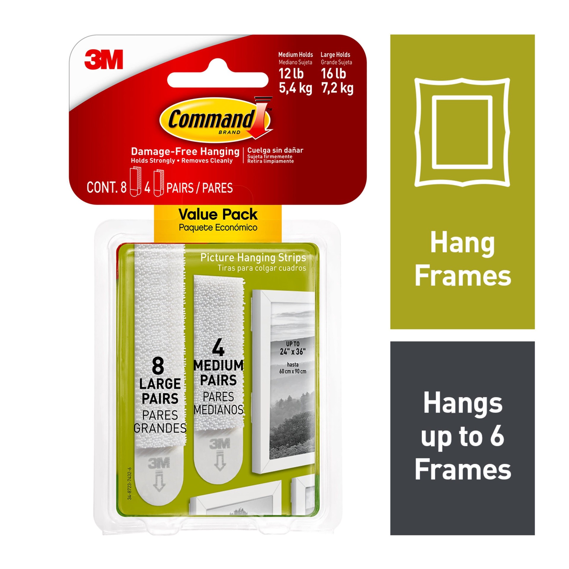 slide 1 of 6, Command Command Medium and Large Picture Hanging Strips 4-Set Of Medium 8-Set Of Large/Pack, 1 ct