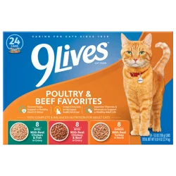 9Lives Poultry and Beef Favorites Variety Pack Cat Food, 5.5 oz, 24 Count