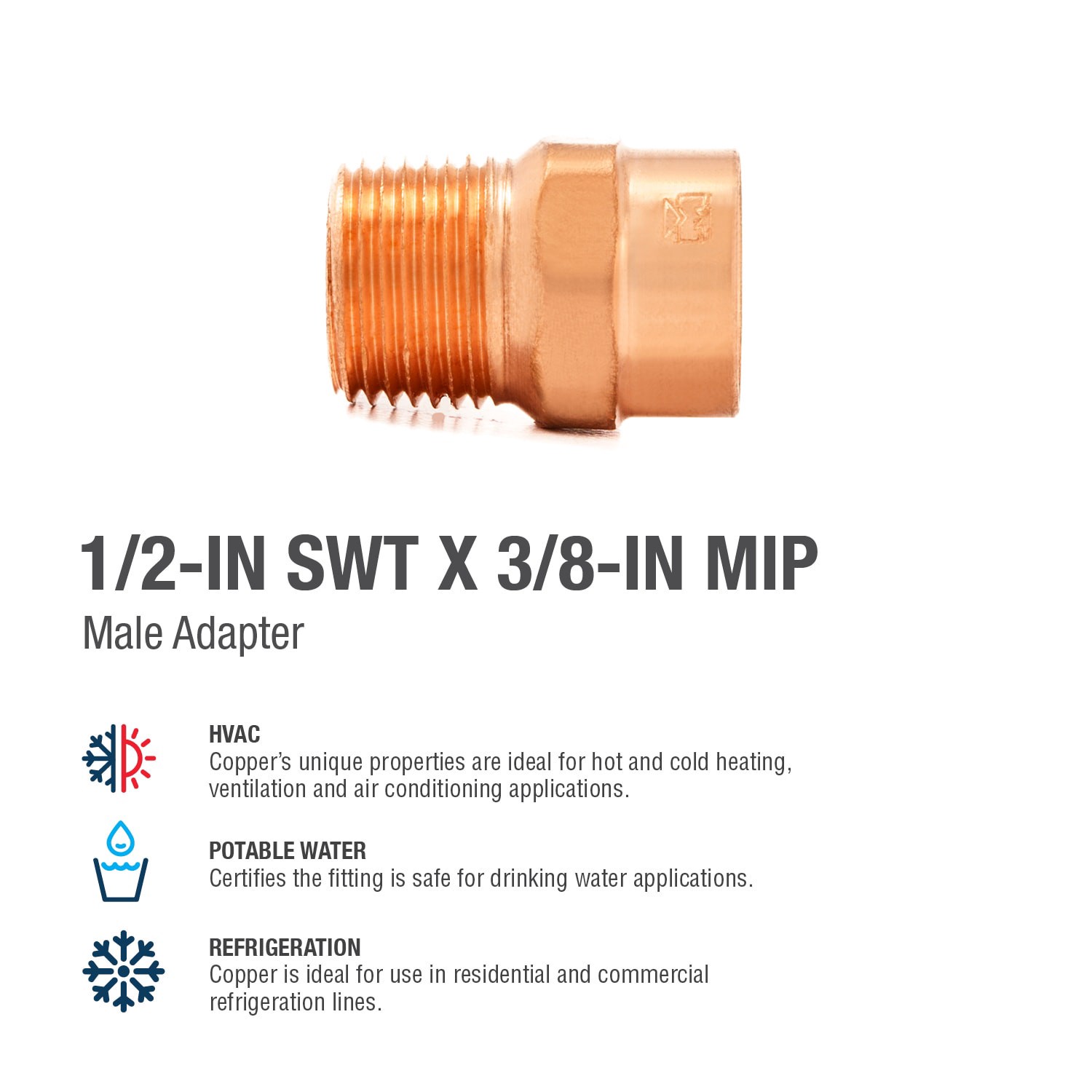 slide 4 of 6, Streamline 1/2-in x 3/8-in Copper Male Adapter, 1 ct