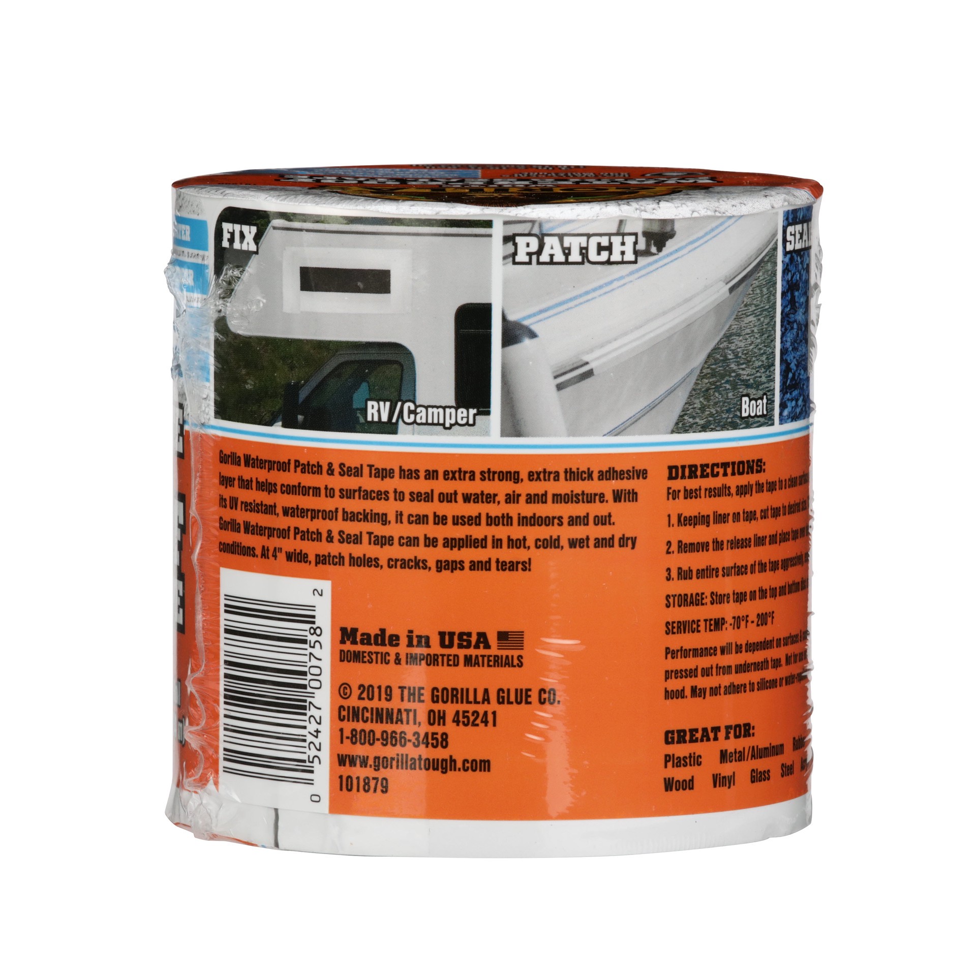 slide 4 of 6, Gorilla Waterproof Patch Seal White Waterproof Duct Tape 4-in x 10 Feet, 1 ct