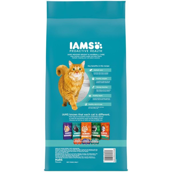 slide 11 of 11, Iams Proactive Health Adult Indoor Weight Control & Hairball Care Dry Cat Food With Chicken & Turkey Cat Kibble, 7 lb