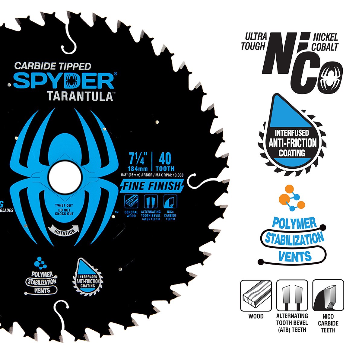 slide 4 of 6, Spyder Fine Finish 10-in 60-Tooth Fine Finish Tungsten Carbide-tipped Steel Miter/Table Saw Blade, 1 ct