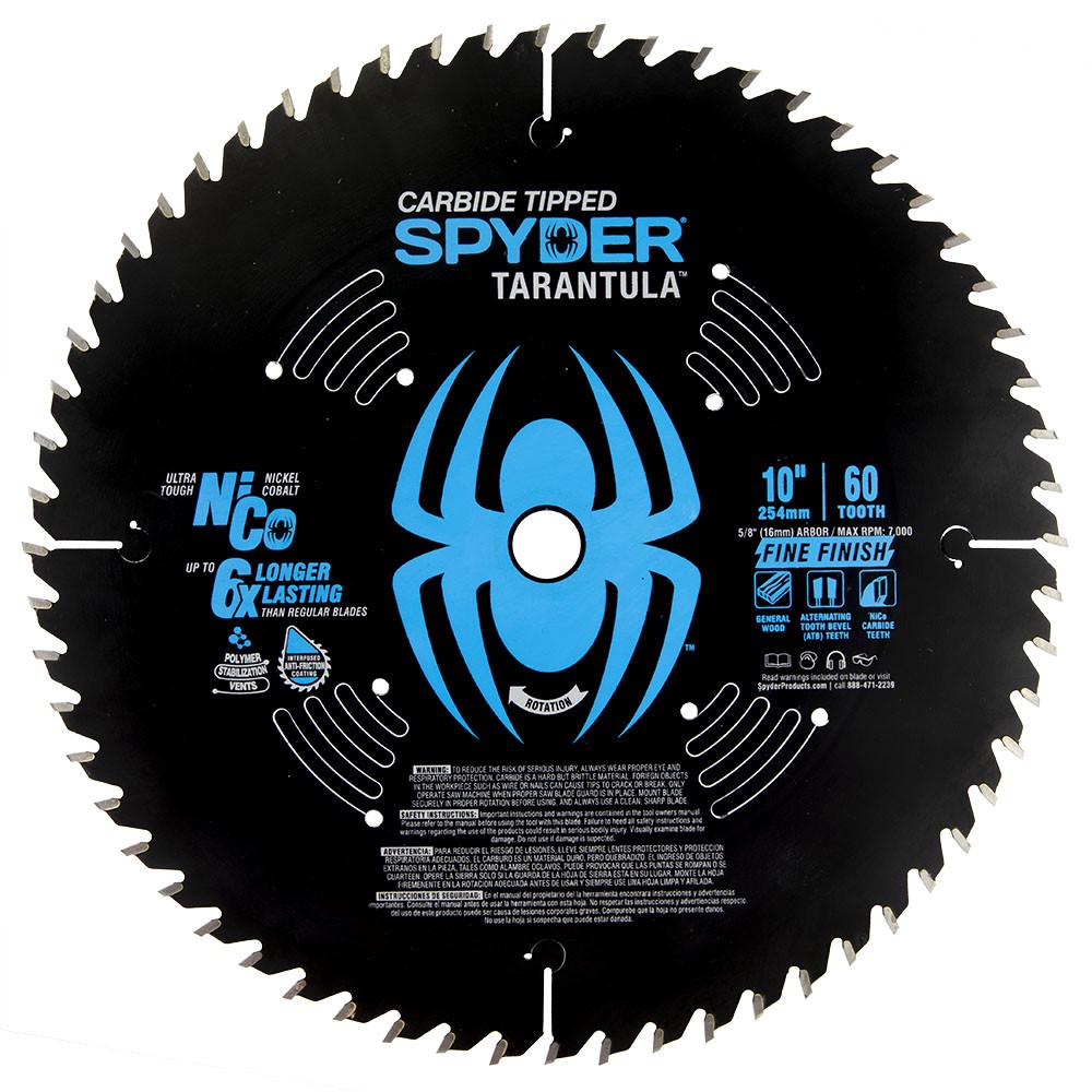 slide 1 of 6, Spyder Fine Finish 10-in 60-Tooth Fine Finish Tungsten Carbide-tipped Steel Miter/Table Saw Blade, 1 ct