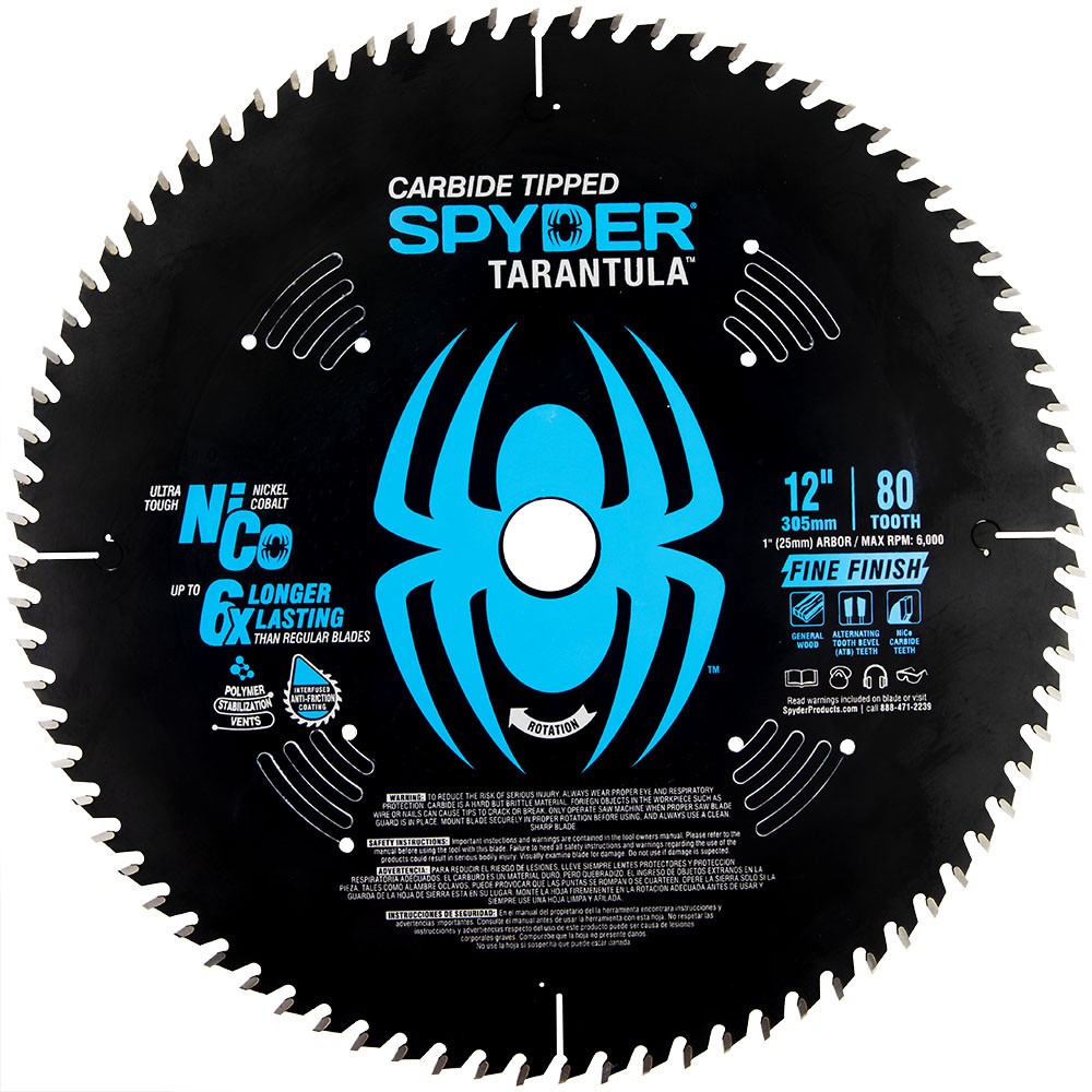 slide 1 of 6, Spyder Fine 12-in 80-Tooth Fine Finish Tungsten Carbide-tipped Steel Miter/Table Saw Blade, 1 ct