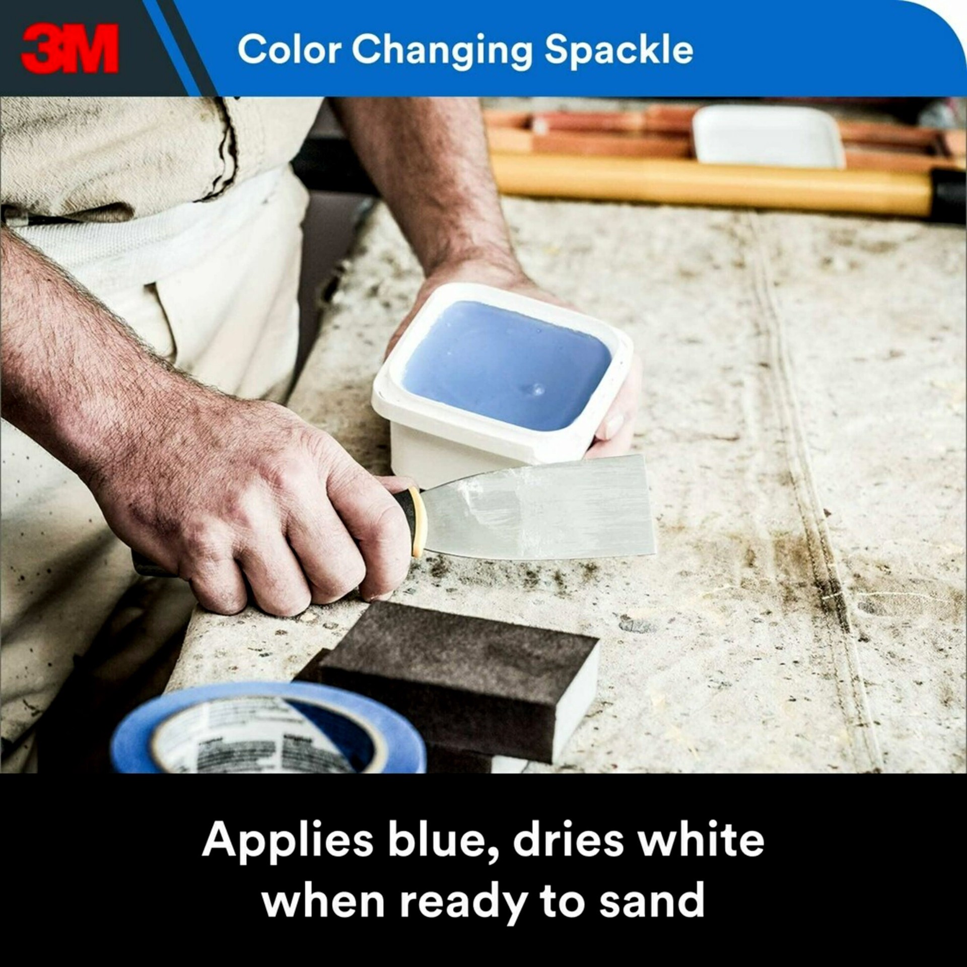 slide 5 of 6, 3M Blue-to-White Blue Interior/Exterior Color-Changing , Heavy Duty , Waterproof , Spackling 8 Ounce(s) Kit, 1 ct