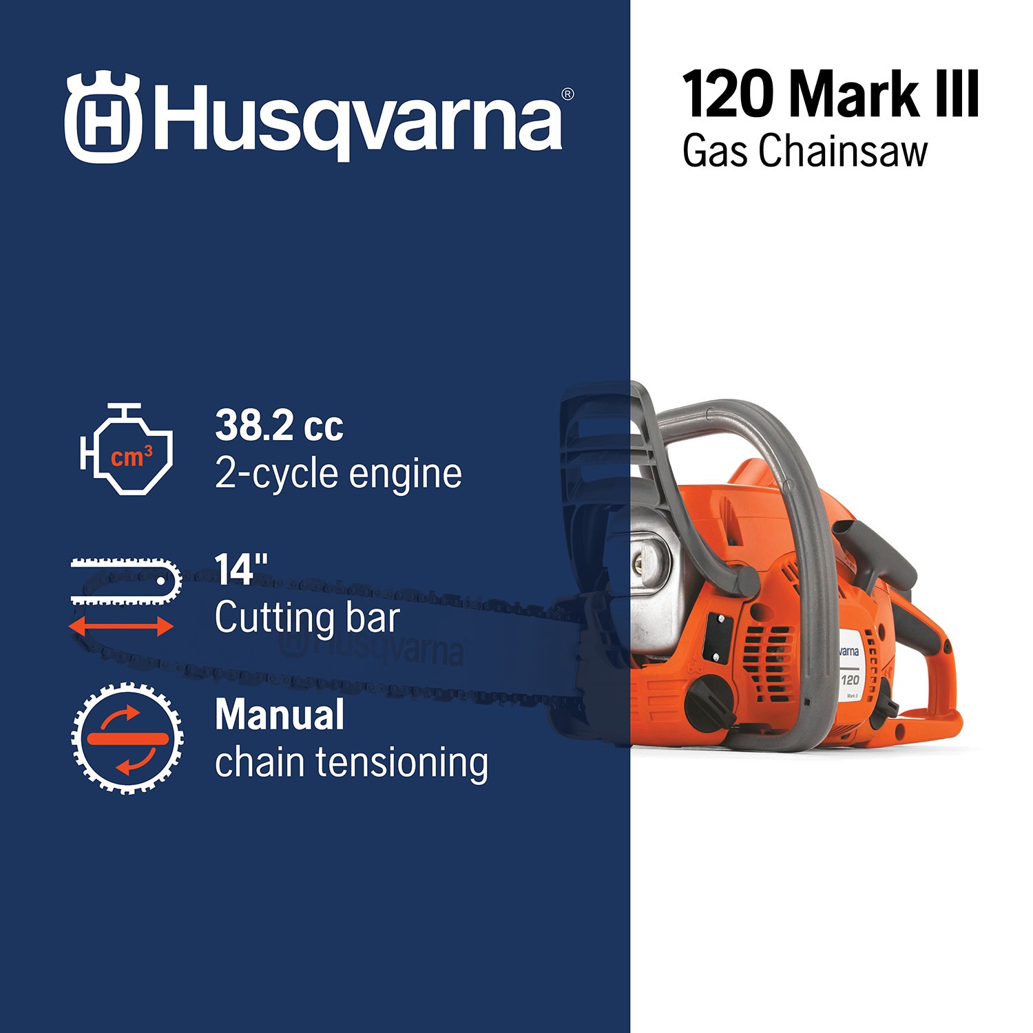 slide 2 of 6, Husqvarna 120 38.2-cc 2-cycle 14-in Gas Chainsaw, 1 ct