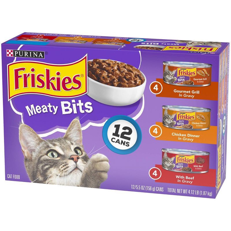 slide 3 of 9, Purina Friskies Meaty Bits Gourmet Grill, Chicken & Beef Wet Cat Food - 5.5oz/12ct Variety Pack, 12 ct; 5.5 oz