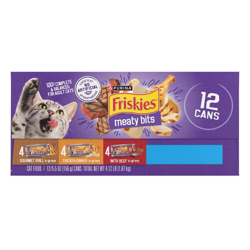 slide 5 of 9, Purina Friskies Meaty Bits Gourmet Grill, Chicken & Beef Wet Cat Food - 5.5oz/12ct Variety Pack, 12 ct; 5.5 oz
