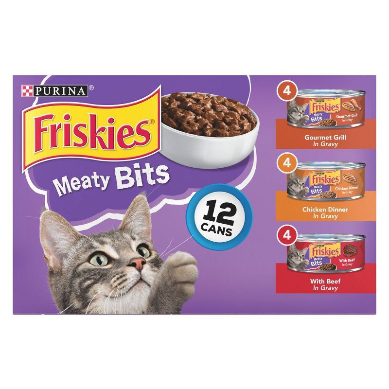 slide 1 of 9, Purina Friskies Meaty Bits Gourmet Grill, Chicken & Beef Wet Cat Food - 5.5oz/12ct Variety Pack, 12 ct; 5.5 oz