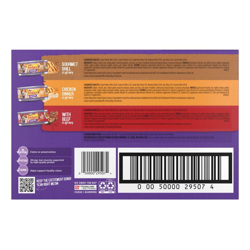 slide 6 of 9, Purina Friskies Meaty Bits Gourmet Grill, Chicken & Beef Wet Cat Food - 5.5oz/12ct Variety Pack, 12 ct; 5.5 oz