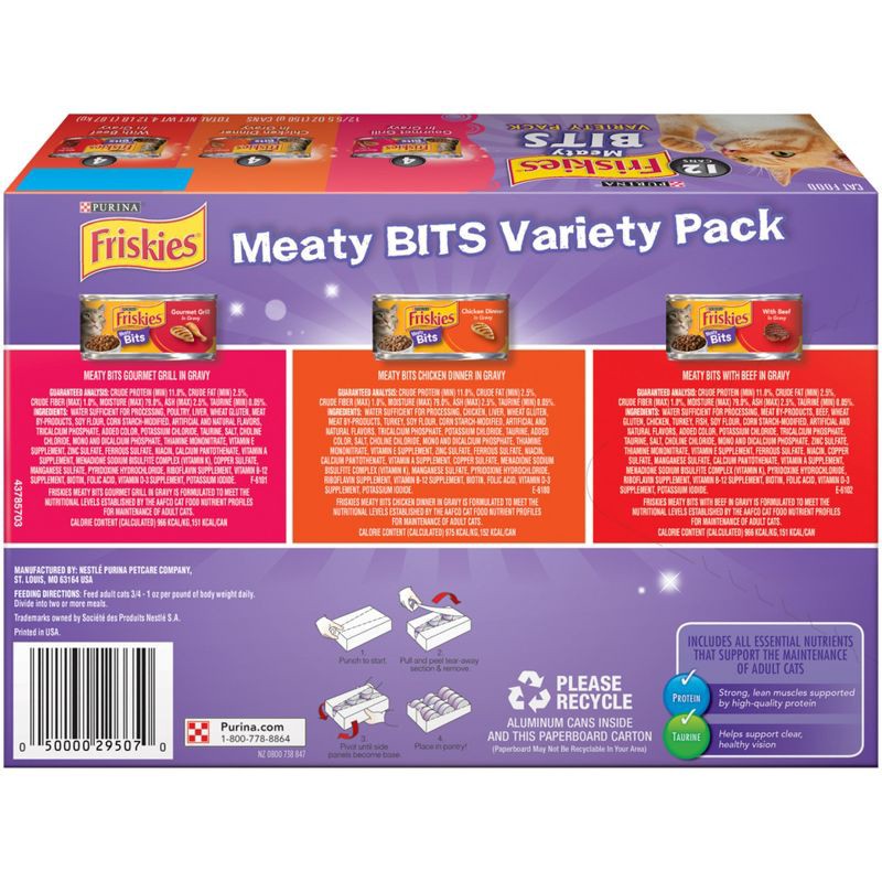 slide 9 of 16, Purina Friskies Meaty Bits Gourmet Grill, Chicken & Beef Wet Cat Food - 5.5oz/12ct Variety Pack, 12 ct; 5.5 oz