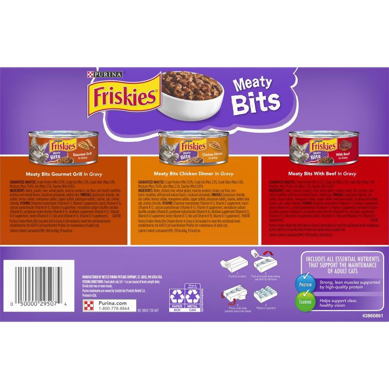 slide 9 of 9, Purina Friskies Meaty Bits Gourmet Grill, Chicken & Beef Wet Cat Food - 5.5oz/12ct Variety Pack, 12 ct; 5.5 oz