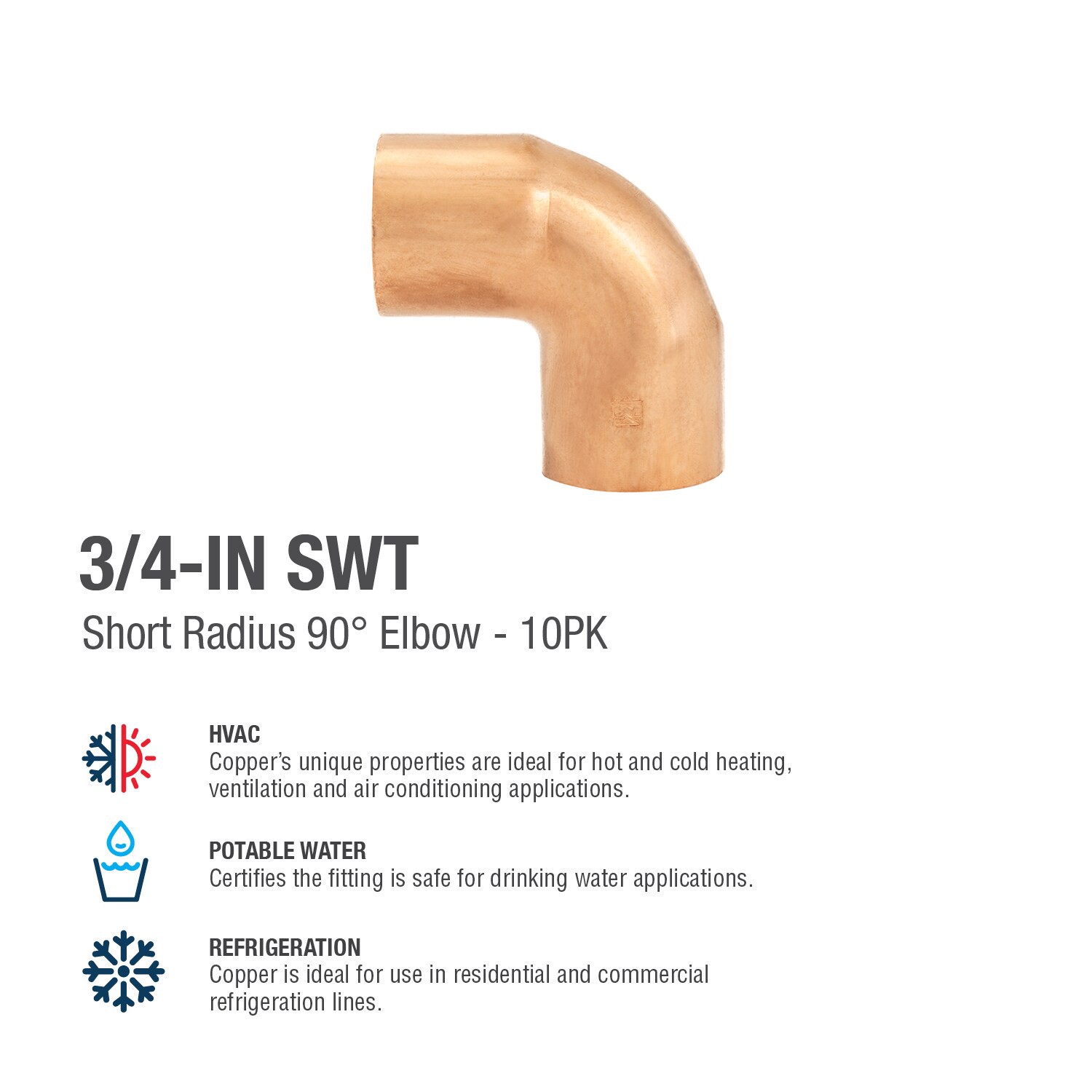 slide 4 of 6, Streamline 3/4-in 90-Degree Copper Short Radius Elbow (10-Pack), 1 ct
