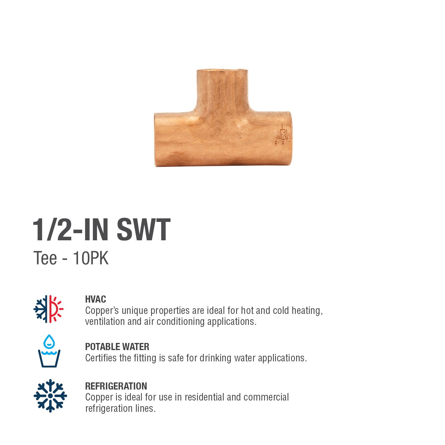slide 4 of 6, Streamline 1/2-in Copper Tee (10-Pack), 1 ct