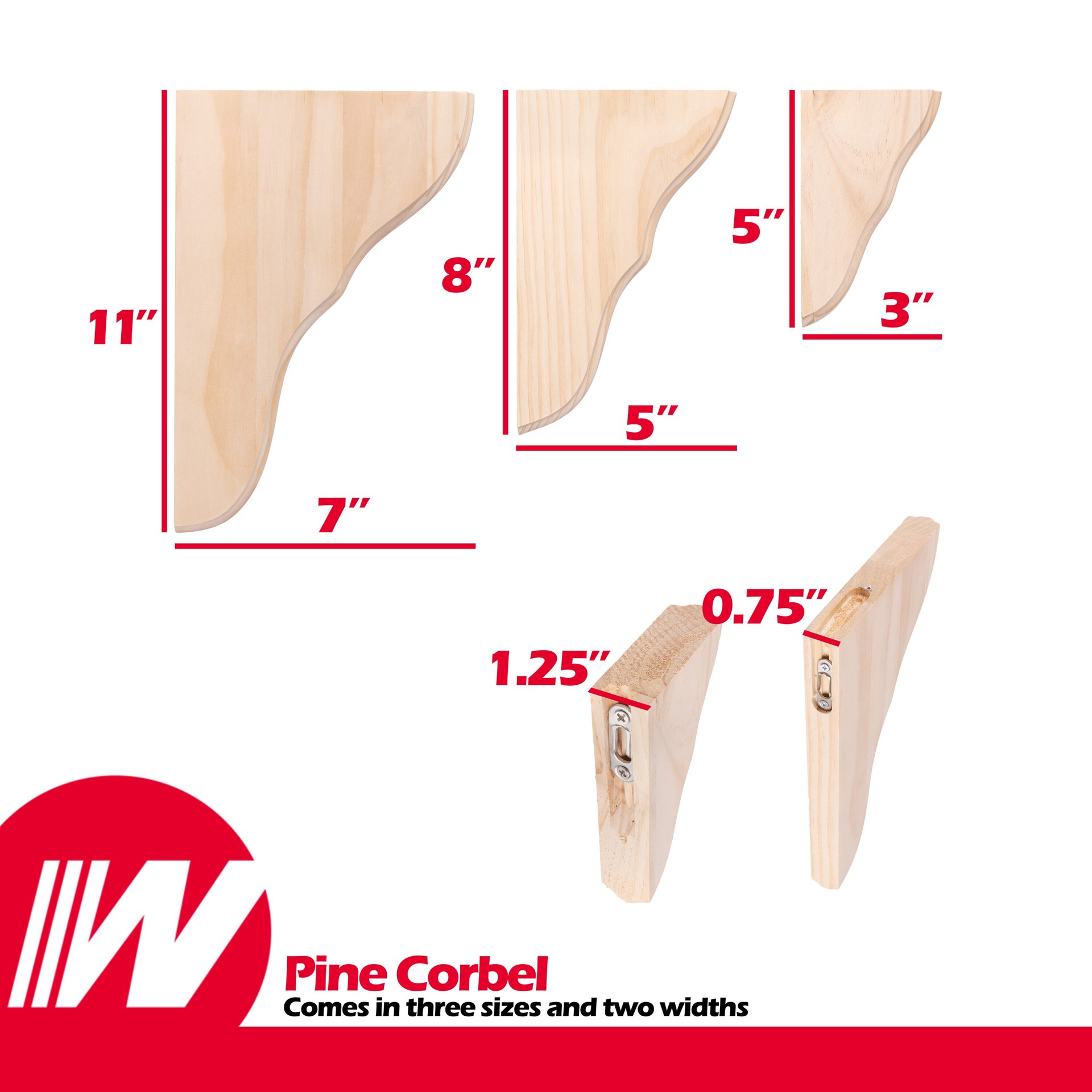 slide 2 of 6, Waddell 3/4-in x 5-in x 8-in Unfinished Pine Wood Unfinished Pine Clear Wood Paintable/Stainable Corbel, 1 ct