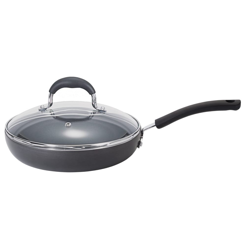 slide 1 of 1, T-fal Ultimate Hard Anodized Nonstick Thermo-Spot Deep Saute Pan Fry Pan with Glass Lid, 12 in