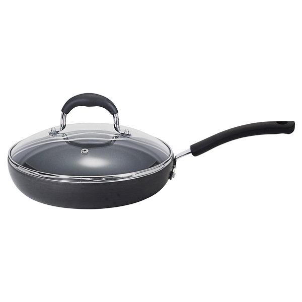 slide 1 of 1, T-fal Ultimate Hard Anodized Nonstick Thermo-Spot Deep Saute Pan Fry Pan with Glass Lid, 12 in