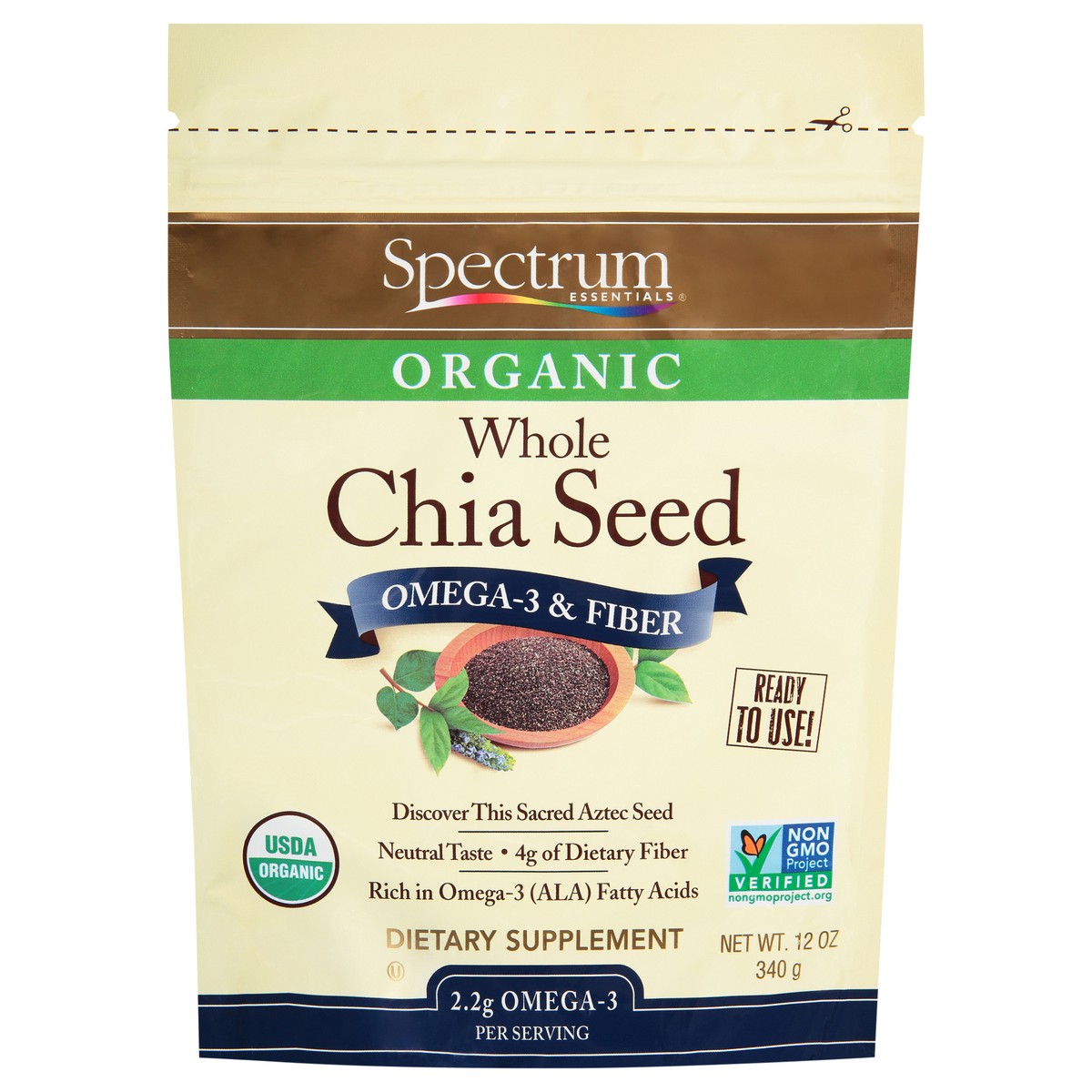 slide 1 of 10, Spectrum Essentials Organic Whole Chia Seed Dietary Supplement 12 oz. Pouch, 12 oz