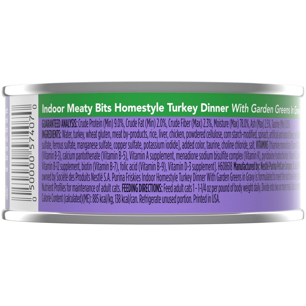 slide 4 of 4, Purina Friskies Indoor Wet Cat Food Meaty Bits Homestyle Turkey Dinner with Garden Greens In Gravy, 5.5 oz