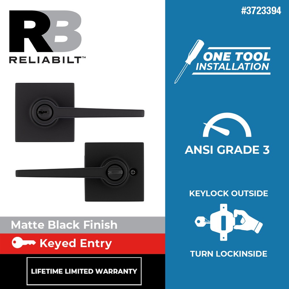 slide 2 of 6, RELIABILT Dallas Matte Black Exterior Keyed Entry Door Handle, 1 ct