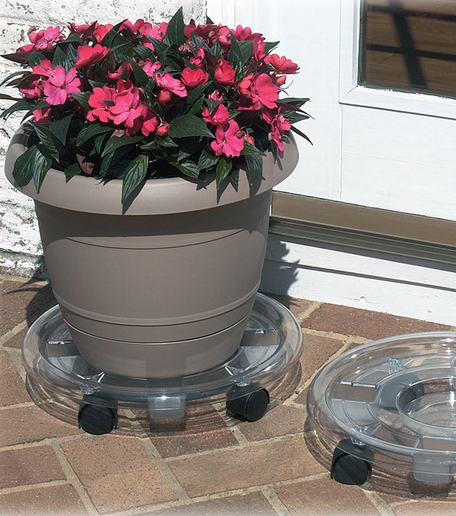 slide 5 of 6, Style Selections 16-in L x 16-in D x 3.34-in H Clear Plant Caddy, 1 ct